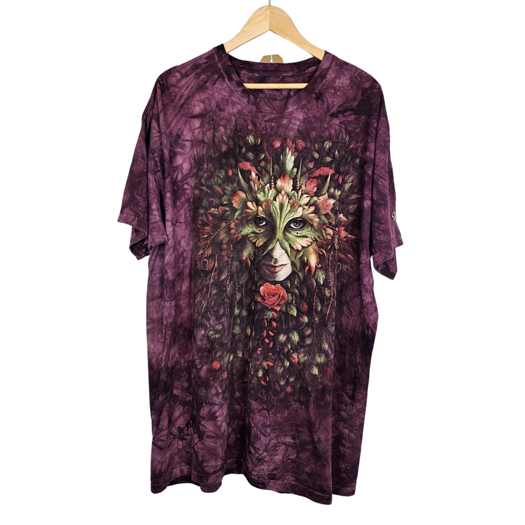 Masked Face and Rose Graphic Print Tie-Dye Longline T-shirt