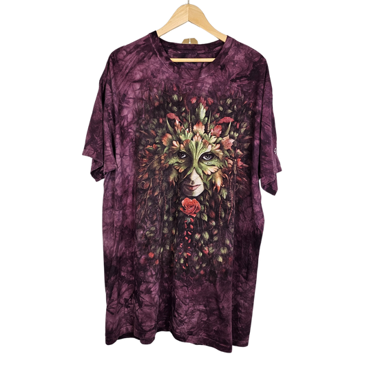 Masked Face and Rose Graphic Print Tie-Dye Longline T-shirt