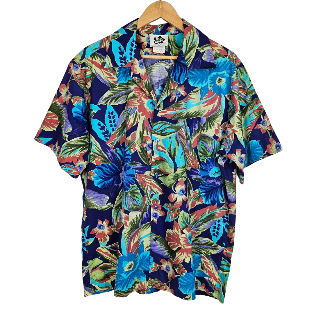 Hilo Hattie Blue Tropical Print Hawaiian Shirt -