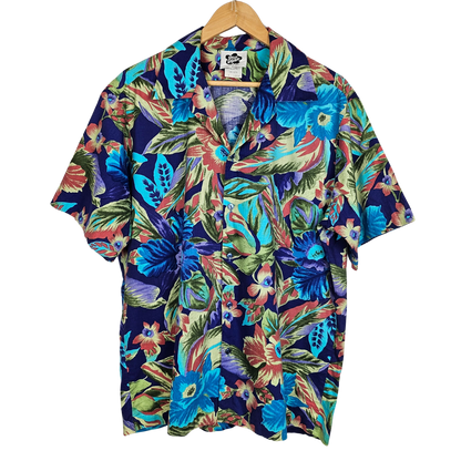 Hilo Hattie Blue Tropical Print Hawaiian Shirt -