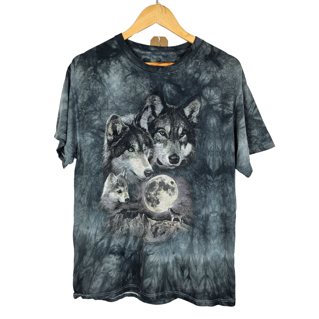 Acid Wash Moon and Wolf T-shirt - M