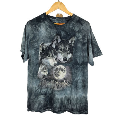 Acid Wash Moon and Wolf T-shirt - M