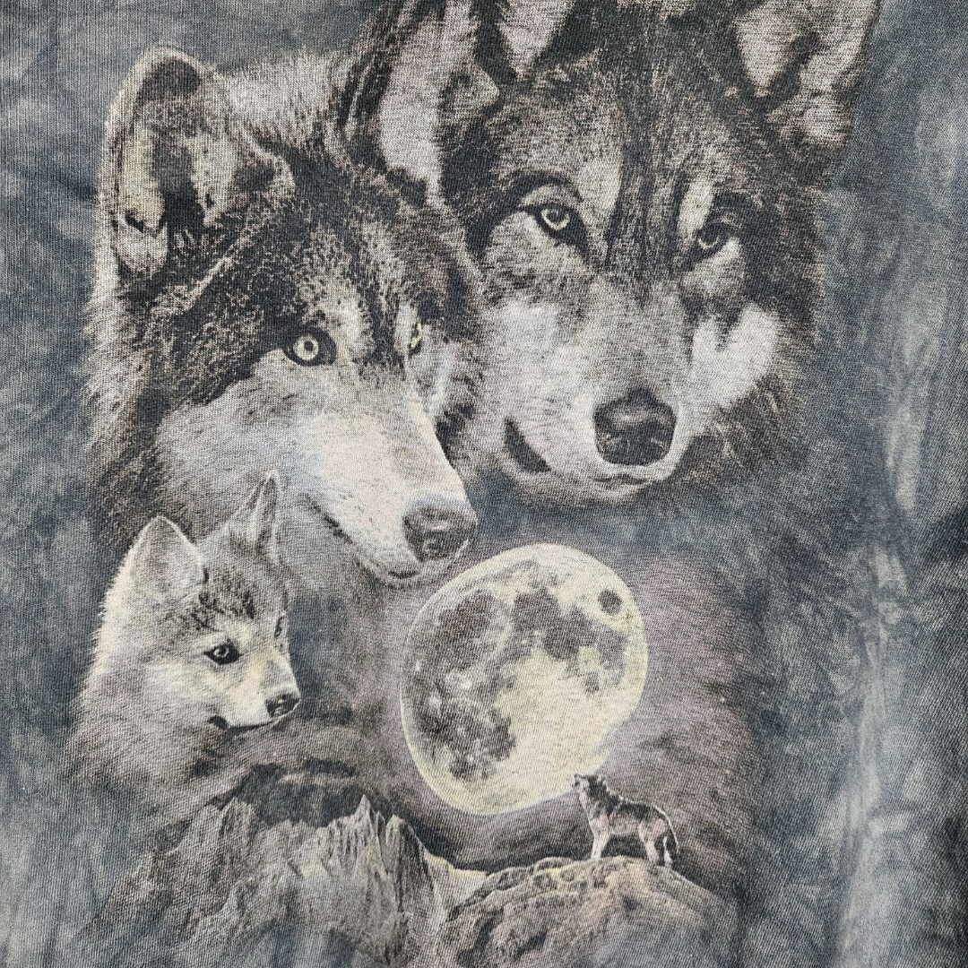 Acid Wash Moon and Wolf T-shirt - M