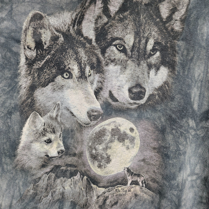 Acid Wash Moon and Wolf T-shirt - M