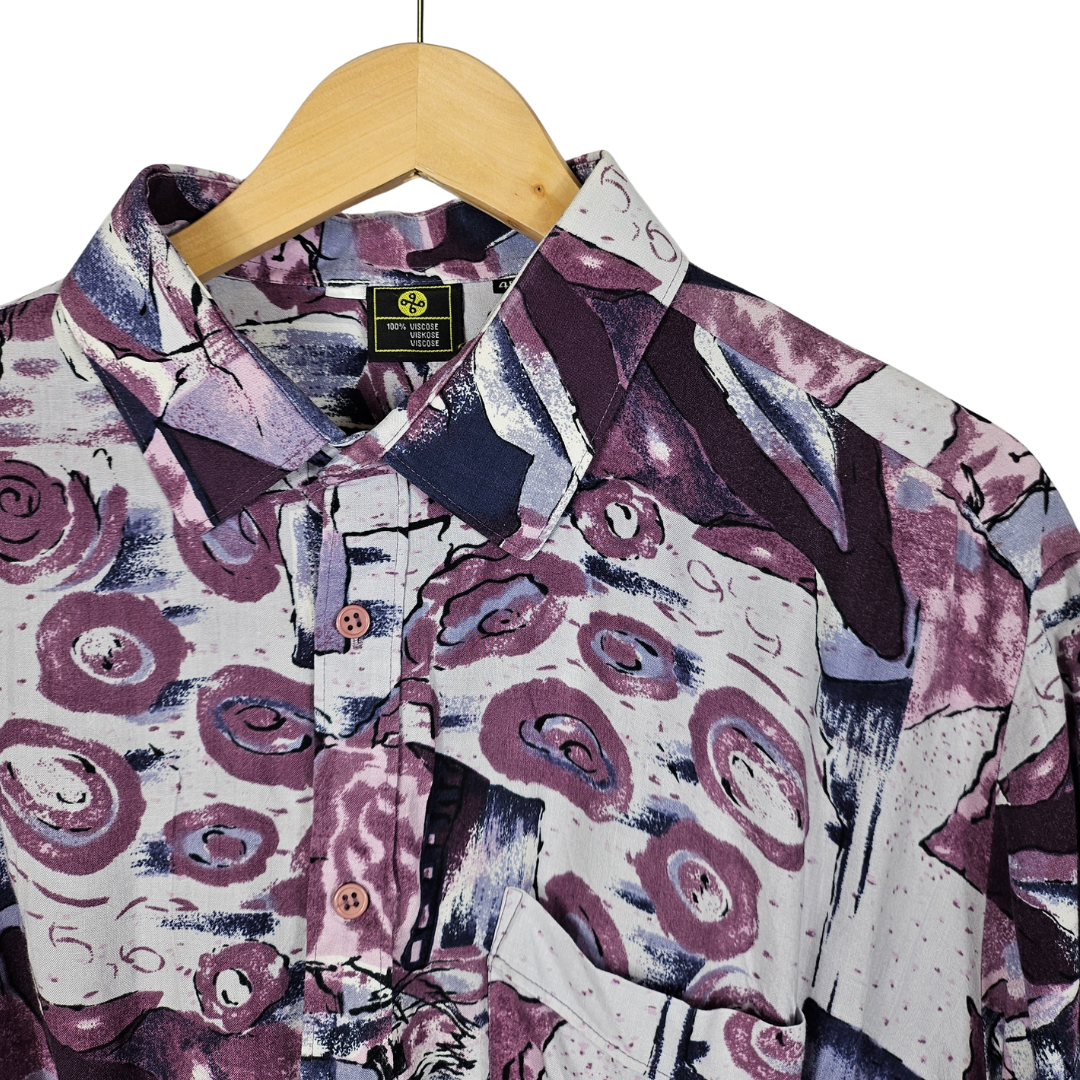 Reworked Cropped Shirt With Purple Abstract Print