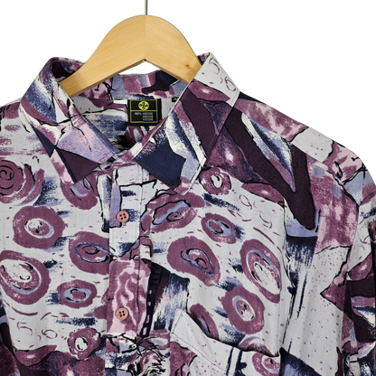 Reworked Cropped Shirt With Purple Abstract Print