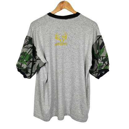 Deer Print T-Shirt with Camo sleeves - L