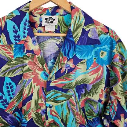 Hilo Hattie Blue Tropical Print Hawaiian Shirt -