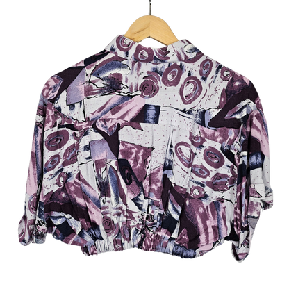 Reworked Cropped Shirt With Purple Abstract Print