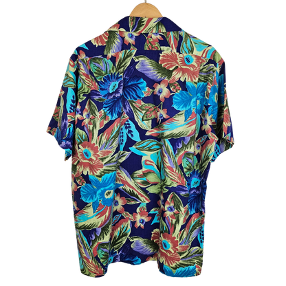 Hilo Hattie Blue Tropical Print Hawaiian Shirt -