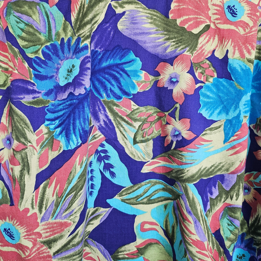 Hilo Hattie Blue Tropical Print Hawaiian Shirt -