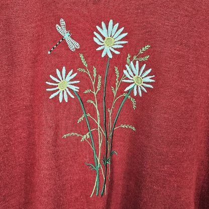 Oak Tree Leisure Floral Dragonfly Embroidered Sweatshirt - S/M