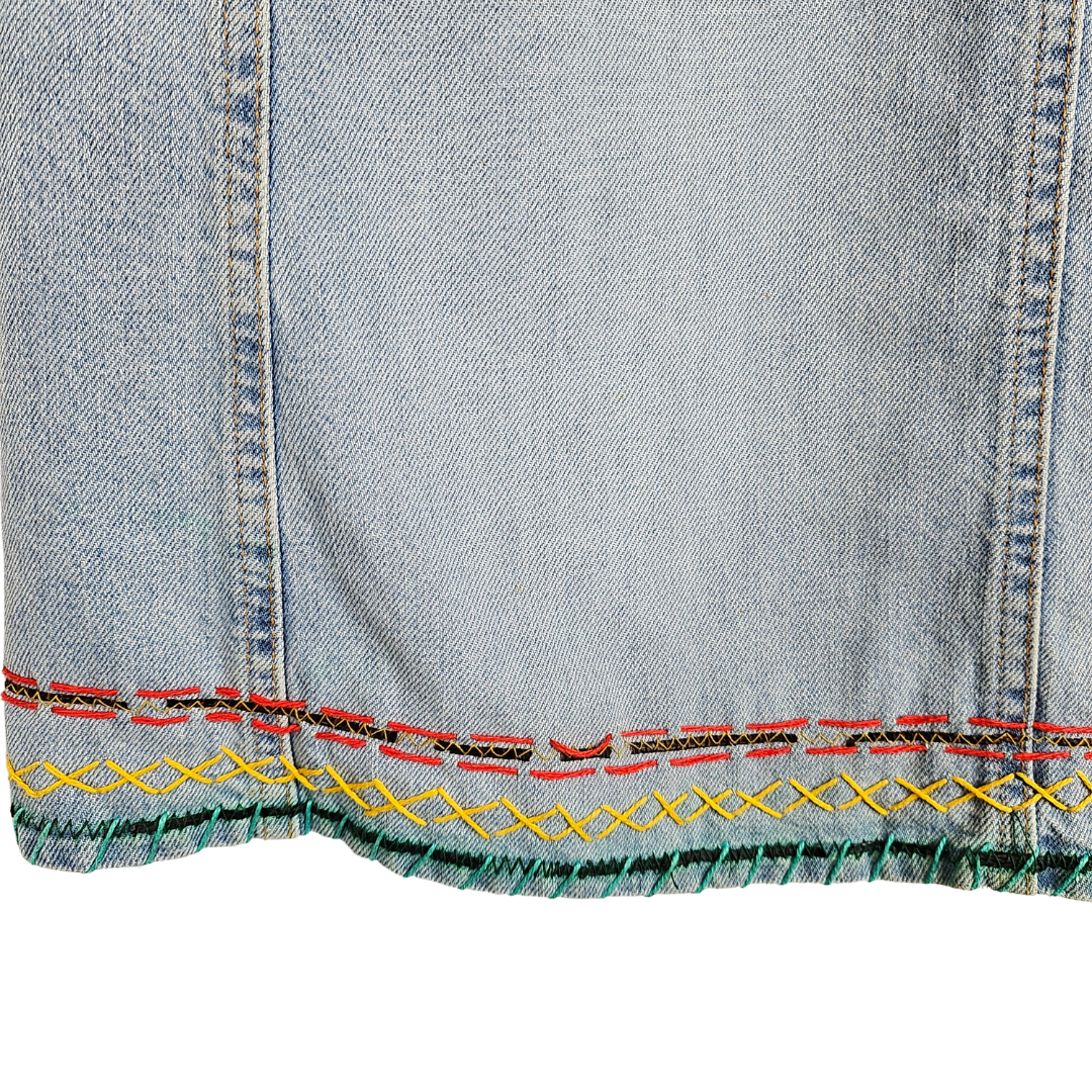 Denim A-line Skirt with Colourful Stitch Detail