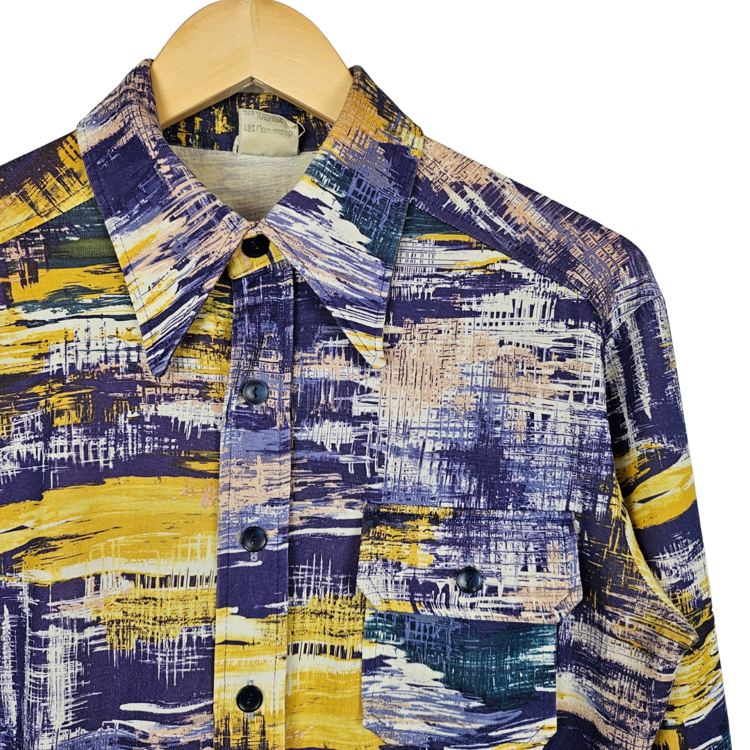 Blue and Yellow Graphic Print Shirt