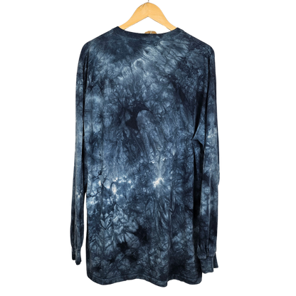 The Mountain Acid Wash Snowy Owl and Moon Print Long-sleeved T-Shirt - XL