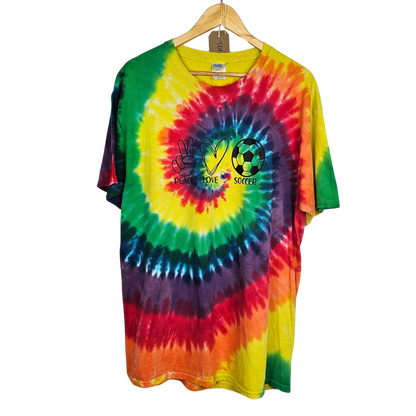 Peace Love Soccer Rainbow Tie Dye T-shirt - L