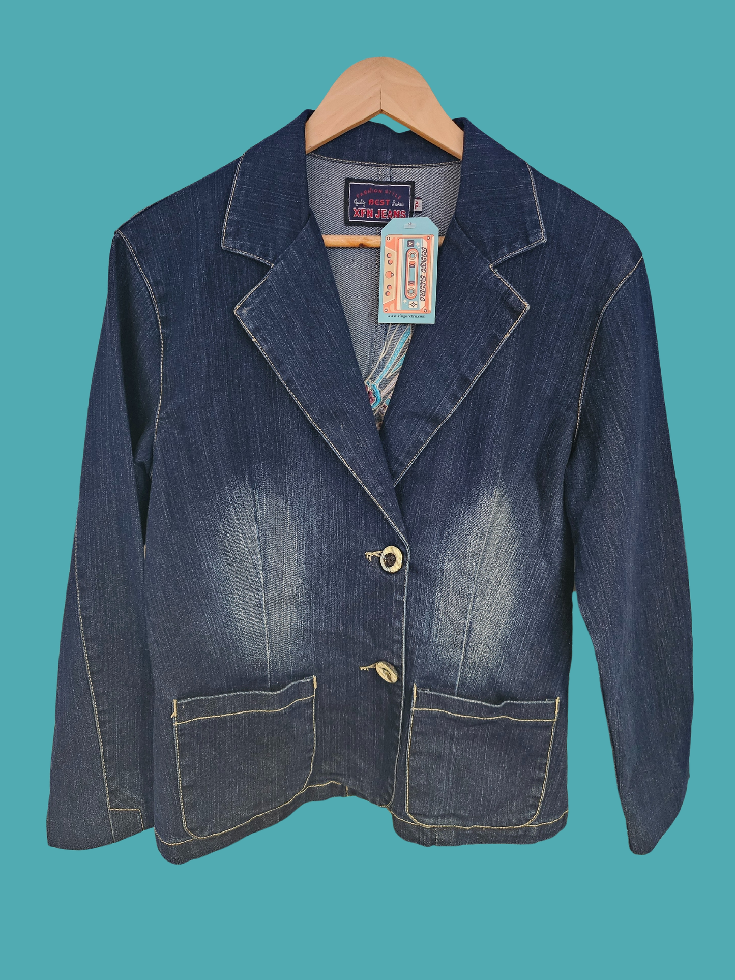 Denim Blazer with Hummingbird Embroidery  - M