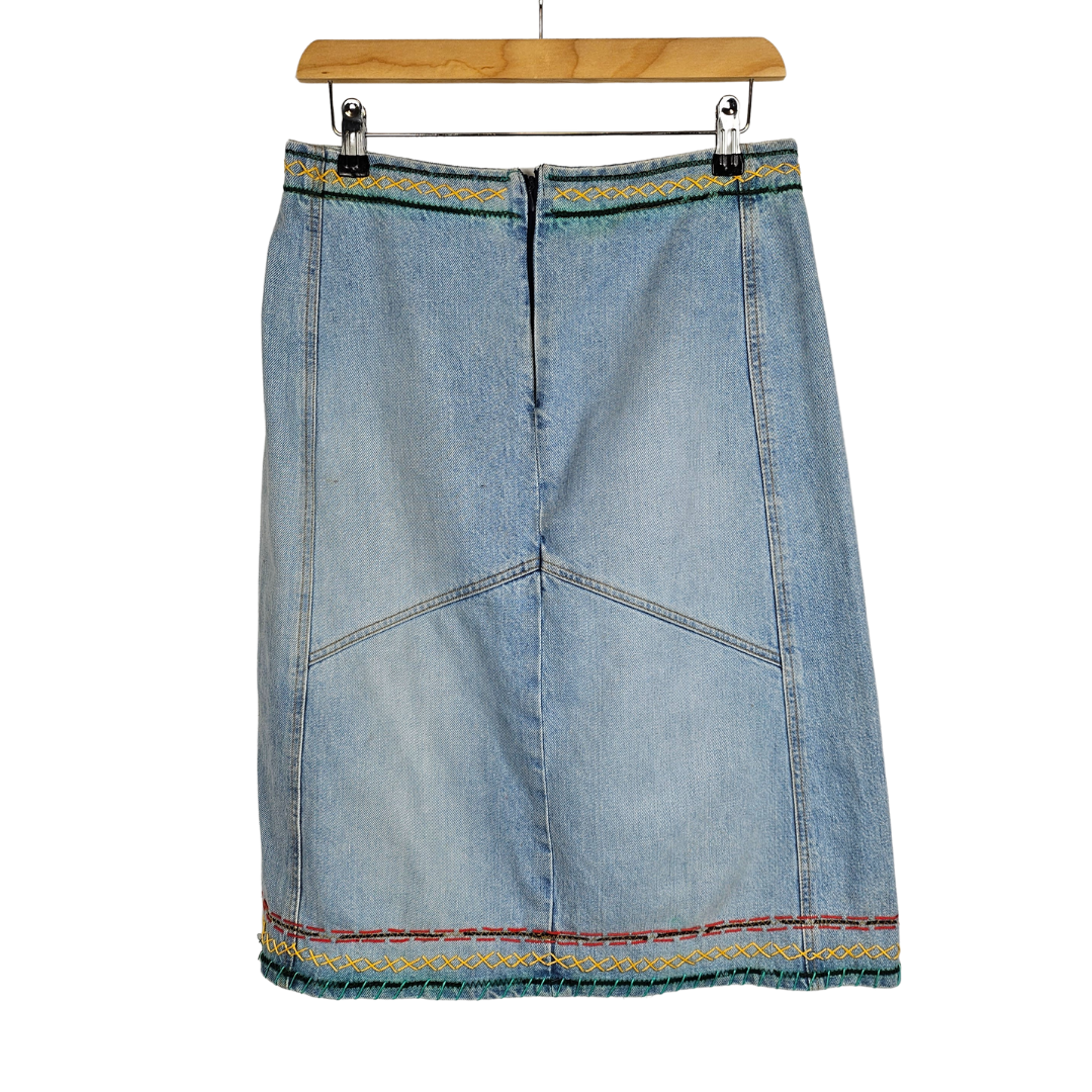 Denim A-line Skirt with Colourful Stitch Detail