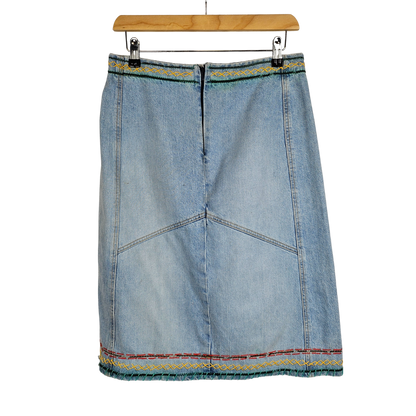 Denim A-line Skirt with Colourful Stitch Detail