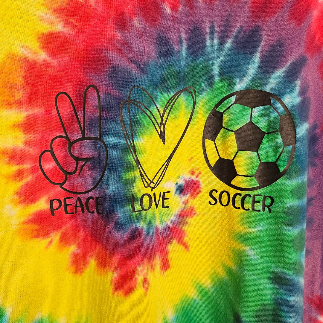 Peace Love Soccer Rainbow Tie Dye T-shirt - L