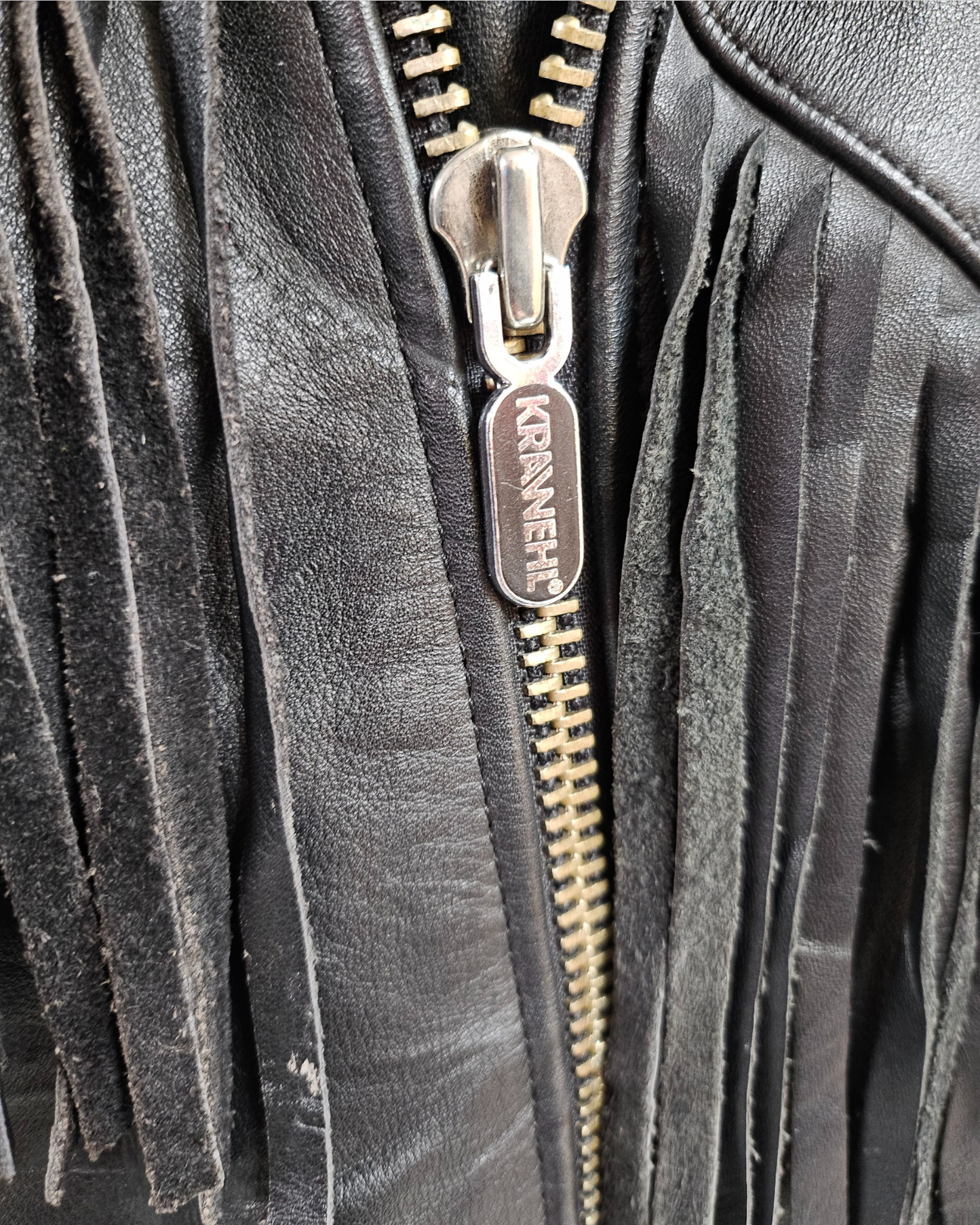 Black Leather Biker Tassel Jacket - XL