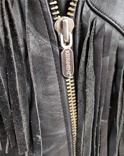 Black Leather Biker Tassel Jacket - XL