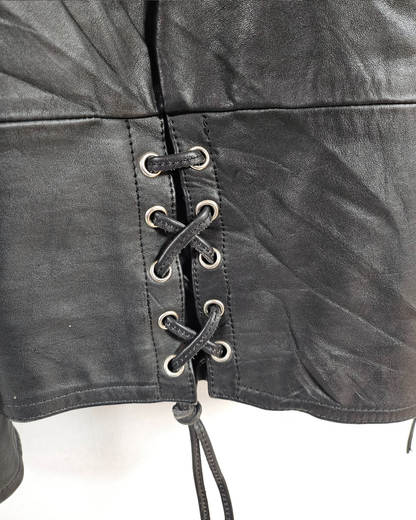Black Leather Biker Tassel Jacket - XL