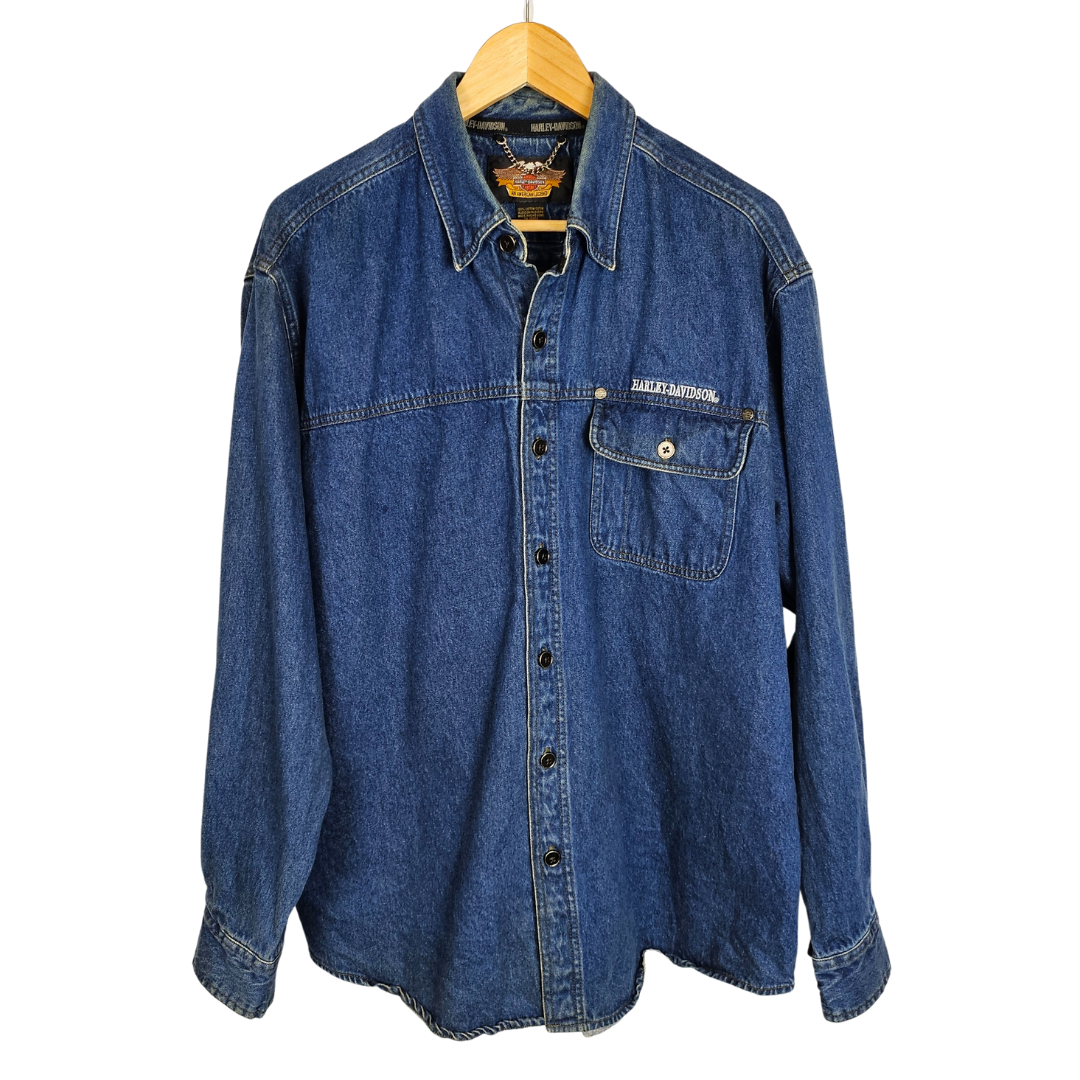 Harley Davidson Dark Denim Shirt with Metal Button detail - L