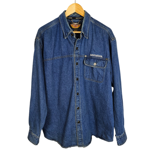 Harley Davidson Dark Denim Shirt with Metal Button detail - L