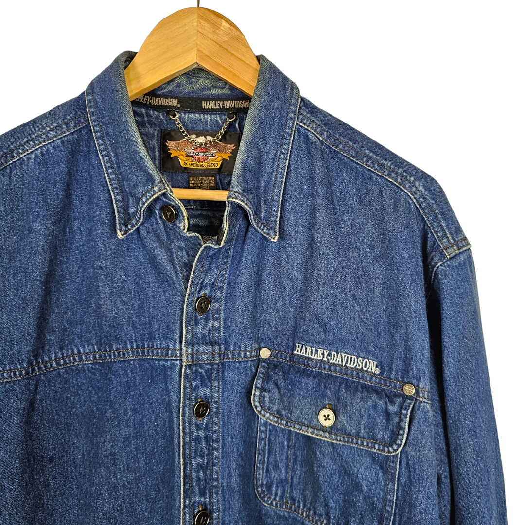 Harley Davidson Dark Denim Shirt with Metal Button detail - L