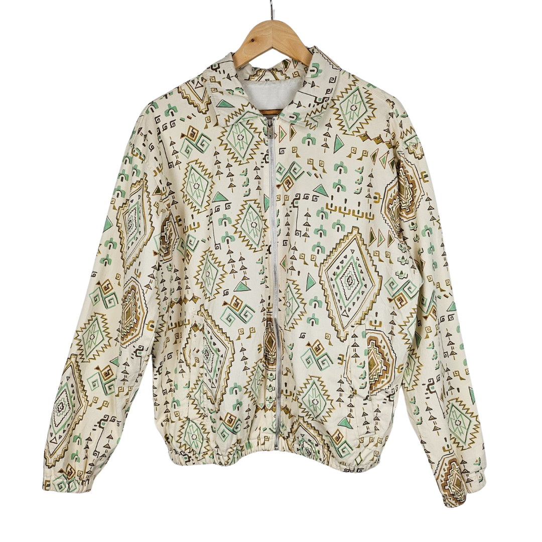 Aztec Print Zip Up Retro Jacket - L