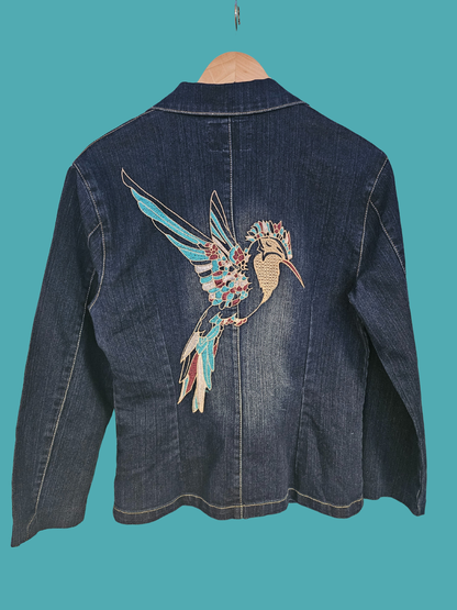 Denim Blazer with Hummingbird Embroidery  - M