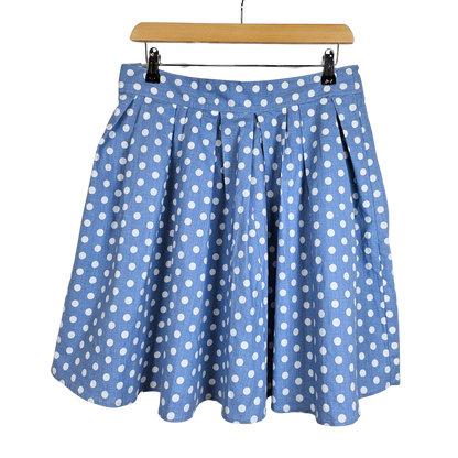 Blue Pleated White Polka Dot Skirt