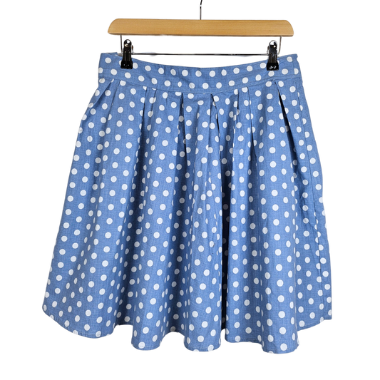 Blue Pleated White Polka Dot Skirt