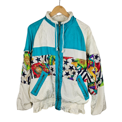 Avait Sportif Graphic Print Zip Up Retro Jacket With Frill Waistline - XL