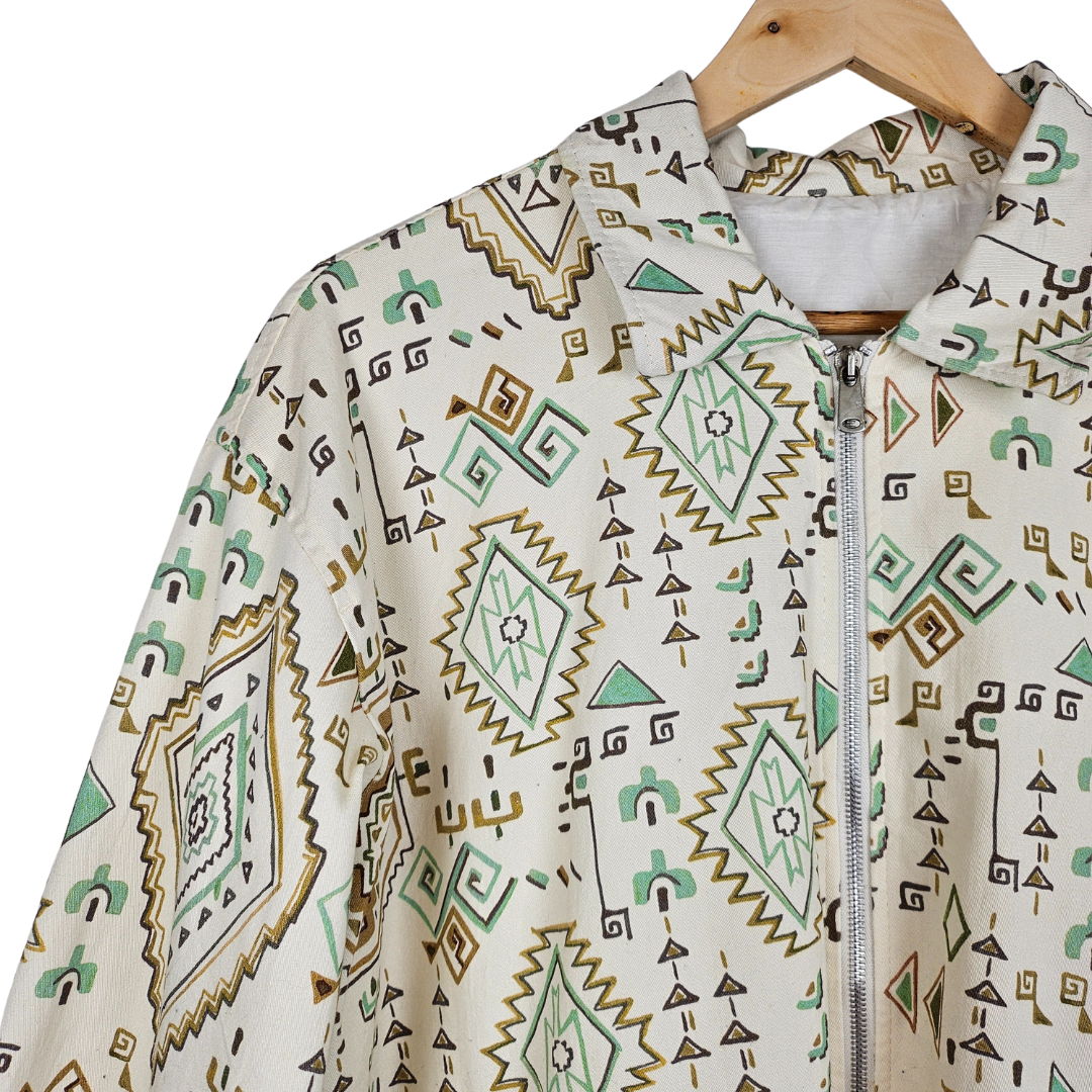 Aztec Print Zip Up Retro Jacket - L