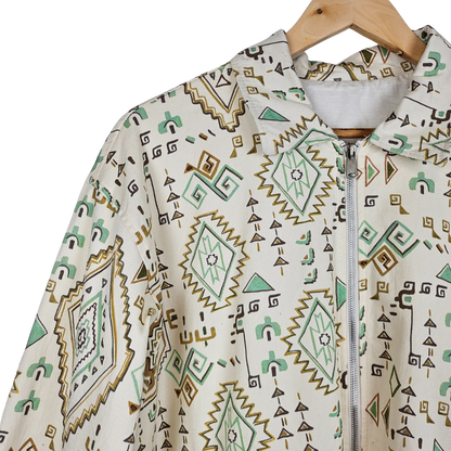 Aztec Print Zip Up Retro Jacket - L