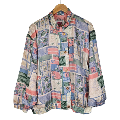 Keren Hart Garden Print Silk Bomber Retro Jacket - L