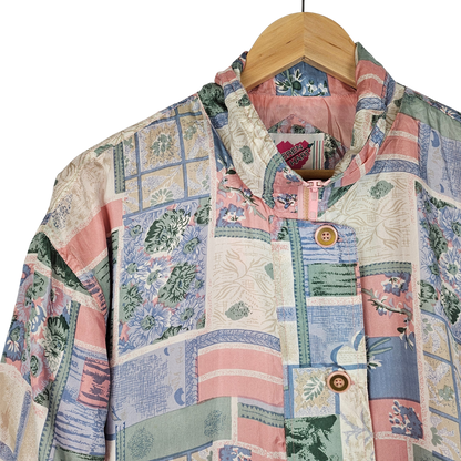 Keren Hart Garden Print Silk Bomber Retro Jacket - L