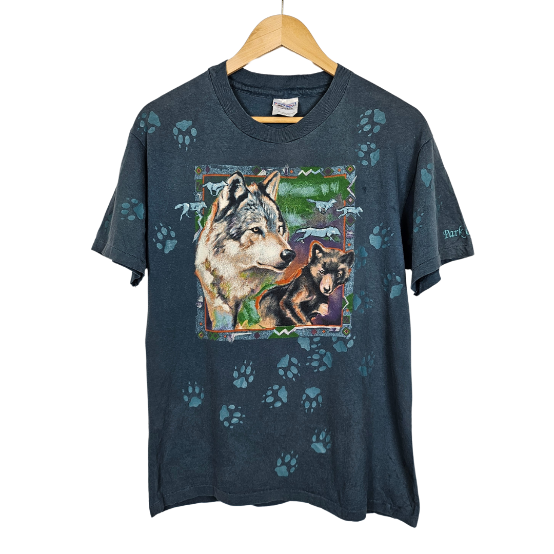 Hanes Beefy Wolf and Bear All Over Print T-Shirt - M