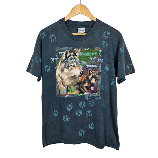 Hanes Beefy Wolf and Bear All Over Print T-Shirt - M