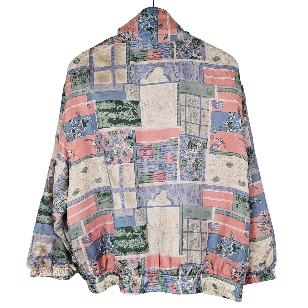 Keren Hart Garden Print Silk Bomber Retro Jacket - L