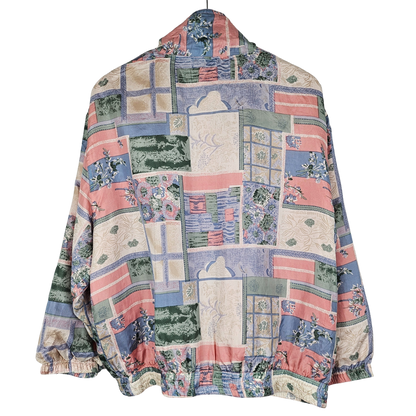 Keren Hart Garden Print Silk Bomber Retro Jacket - L