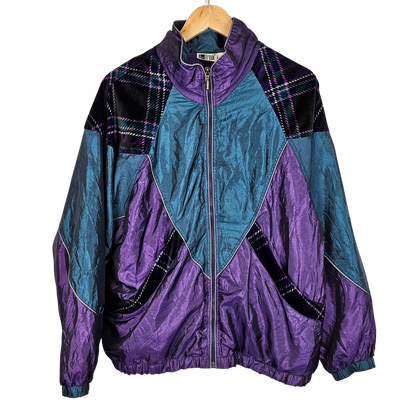 Out Brook Velvet Check Detail Track Style Jacket - L