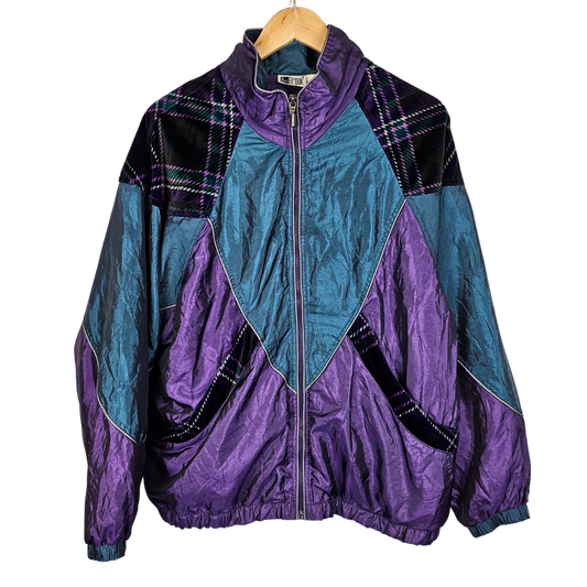 Out Brook Velvet Check Detail Track Style Jacket - L