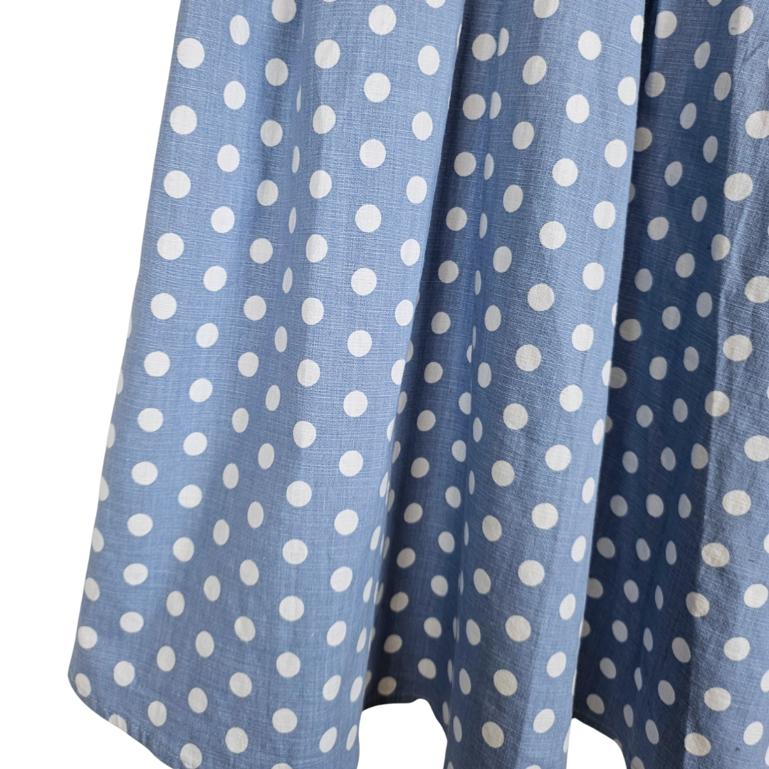 Blue Pleated White Polka Dot Skirt