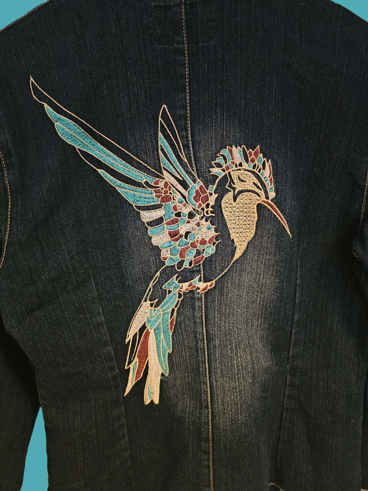 Denim Blazer with Hummingbird Embroidery  - M