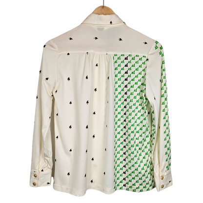 Roman Harmony Cream and Green Enamel Button Retro Shirt