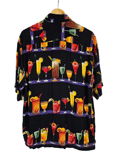 Cocktail Print Black Hawaiian Shirt - L