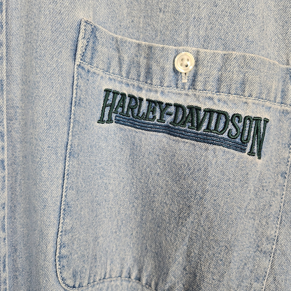 Harley Davidson Denim Embroidered Pocket Patch Shirt - XXL